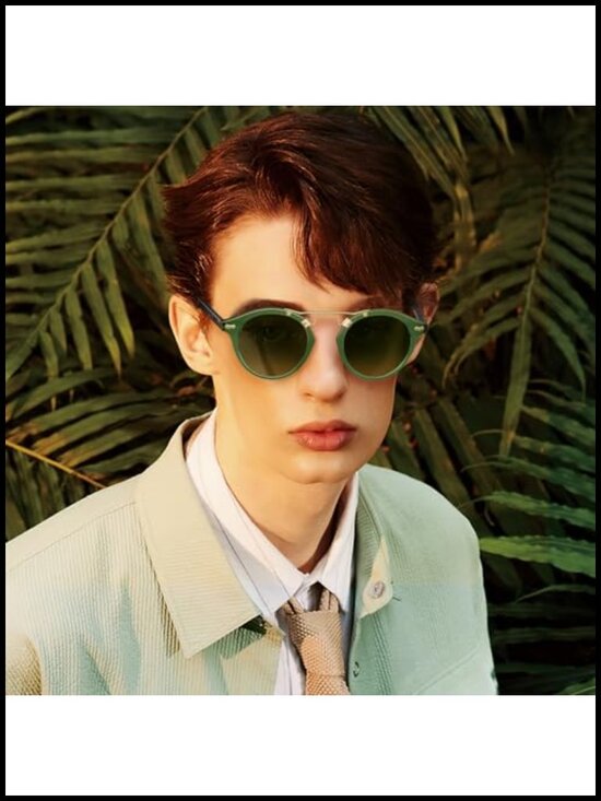 Retro Double Bridge Acetate Polarized Sunglasses for Women UV Protection Round